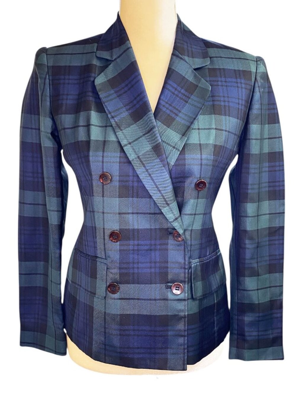 Jones New York 100% Silk Double-Breasted Plaid Blazer 2P - Picture 2 of 11